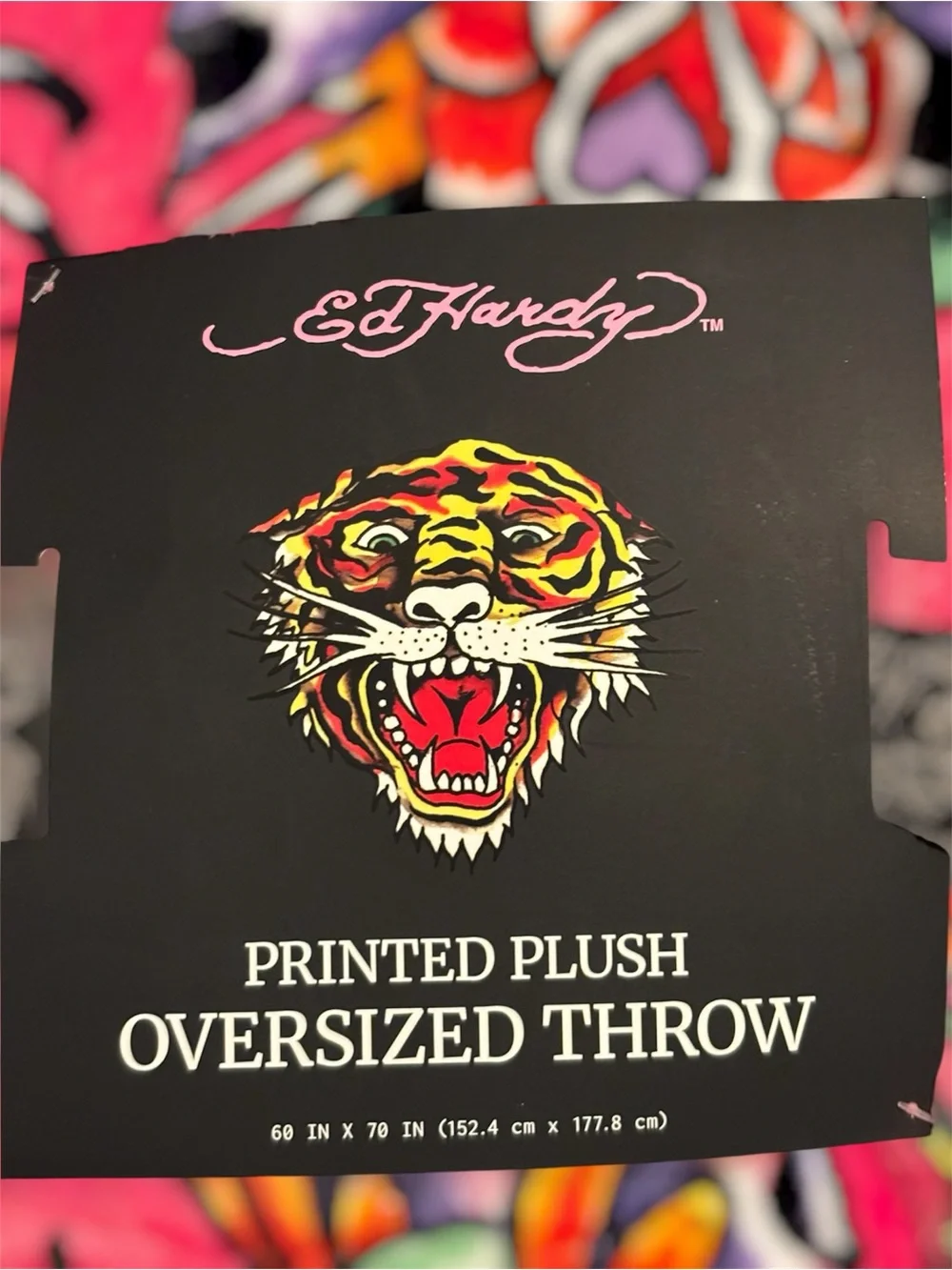 NWT•Ed Hardy Signature Tattoo Print Oversized Plush Throw